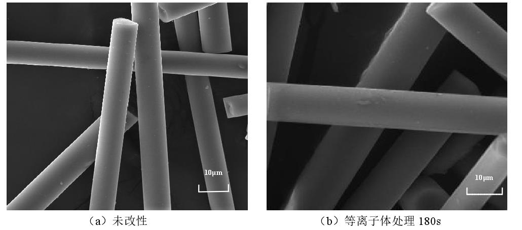 玻璃纖維等離子處理前后表面形貌對比
